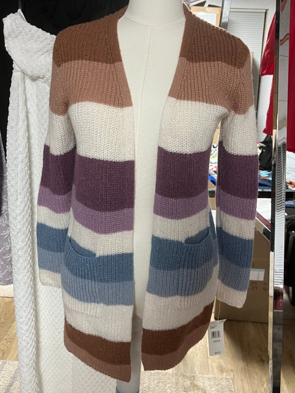 NWT Amy Byer Striped Open Front Cardigan Sweater Medium
